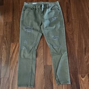 Distressed Womens GAP 1969 Girlfriend Army Green / Olive Color Jeans Size 28R